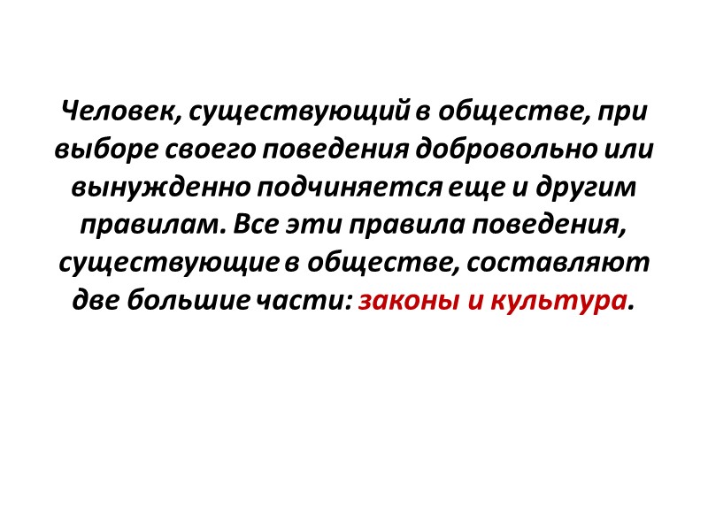 Человек, существующий в обществе, при выборе своего поведения добровольно или вынужденно подчиняется еще и